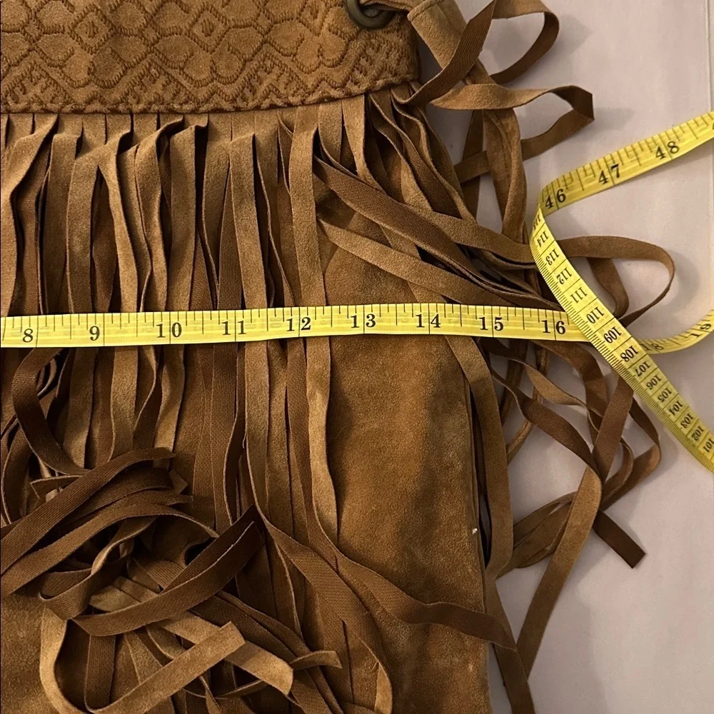 Roxy Faux Suede Tan Fringe Shoulder Boho Bag - Picture 12 of 13